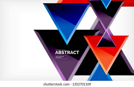 Triángulos repetitivos fondo abstracto geométrico, formas triangulares multicolor brillante, diseño de portada de afiches de alta tecnología o plantilla de presentación web con espacio de copia. Ilustración del vector