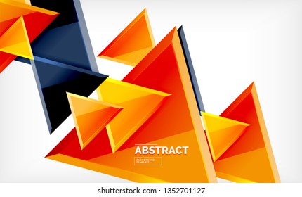 Dreiecke, die sich wiederholen, geometrisch abstrakter Hintergrund, mehrfarbige, glänzende dreieckige Formen, High-Tech-Poster-Cover-Design oder Web-Präsentation-Vorlage mit Kopienraum. Vektorgrafik