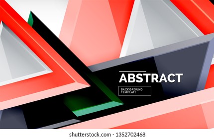 Triangles repetiton geometric abstract background, multicolored glossy triangular shapes, hi-tech poster cover design or web presentation template with copy space. Vector illustration