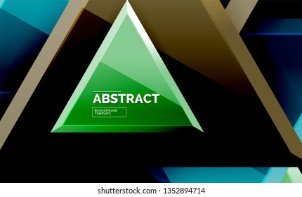 Triangles repetiton geometric abstract background, multicolored glossy triangular shapes, hi-tech poster cover design or web presentation template with copy space. Vector illustration
