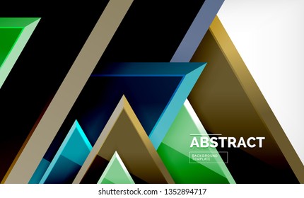 Triangles repetiton geometric abstract background, multicolored glossy triangular shapes, hi-tech poster cover design or web presentation template with copy space. Vector illustration