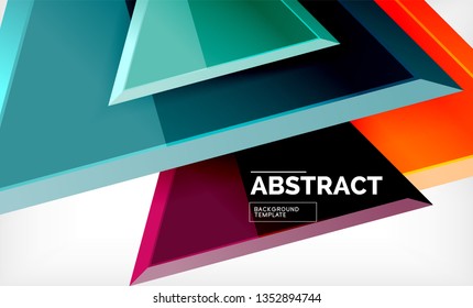 Triangles repetiton geometric abstract background, multicolored glossy triangular shapes, hi-tech poster cover design or web presentation template with copy space. Vector illustration