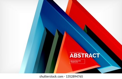 Triángulos repetitivos fondo abstracto geométrico, formas triangulares multicolor brillante, diseño de portada de afiches de alta tecnología o plantilla de presentación web con espacio de copia. Ilustración del vector