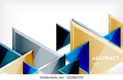 Triangles repetiton geometric abstract background, multicolored glossy triangular shapes, hi-tech poster cover design or web presentation template with copy space. Vector illustration