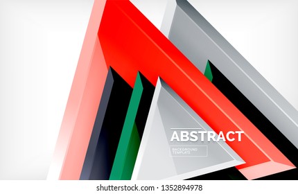 Triangles repetiton geometric abstract background, multicolored glossy triangular shapes, hi-tech poster cover design or web presentation template with copy space. Vector illustration