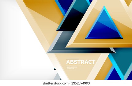 Triangles repetiton geometric abstract background, multicolored glossy triangular shapes, hi-tech poster cover design or web presentation template with copy space. Vector illustration