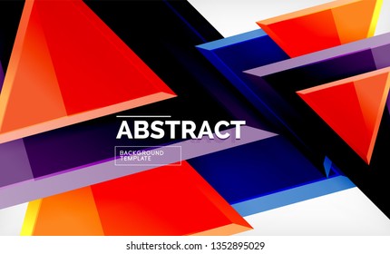Triangles repetiton geometric abstract background, multicolored glossy triangular shapes, hi-tech poster cover design or web presentation template with copy space. Vector illustration