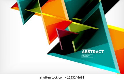 Triangles repetiton geometric abstract background, multicolored glossy triangular shapes, hi-tech poster cover design or web presentation template with copy space. Vector illustration