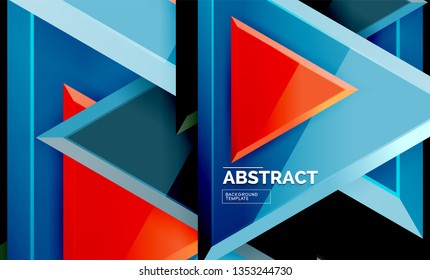 Triangles repetiton geometric abstract background, multicolored glossy triangular shapes, hi-tech poster cover design or web presentation template with copy space. Vector illustration