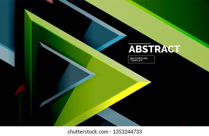 Triangles repetiton geometric abstract background, multicolored glossy triangular shapes, hi-tech poster cover design or web presentation template with copy space. Vector illustration
