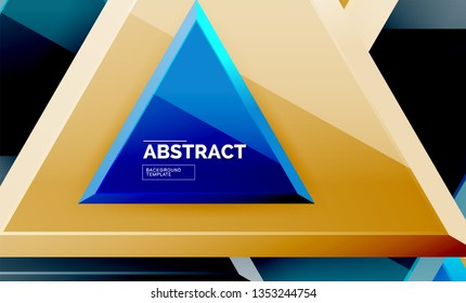 Triangles repetiton geometric abstract background, multicolored glossy triangular shapes, hi-tech poster cover design or web presentation template with copy space. Vector illustration