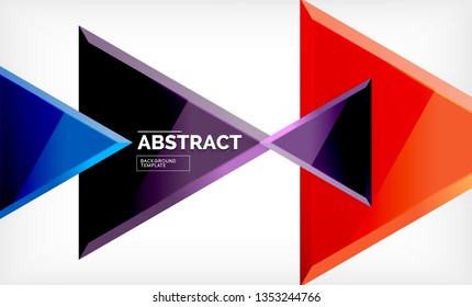 Triángulos repetitivos fondo abstracto geométrico, formas triangulares multicolor brillante, diseño de portada de afiches de alta tecnología o plantilla de presentación web con espacio de copia. Ilustración del vector