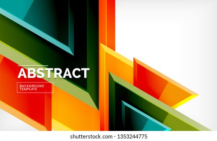 Triangles repetiton geometric abstract background, multicolored glossy triangular shapes, hi-tech poster cover design or web presentation template with copy space. Vector illustration