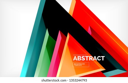Triangles repetiton geometric abstract background, multicolored glossy triangular shapes, hi-tech poster cover design or web presentation template with copy space. Vector illustration
