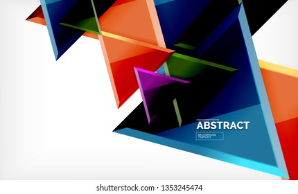 Triángulos repetitivos fondo abstracto geométrico, formas triangulares multicolor brillante, diseño de portada de afiches de alta tecnología o plantilla de presentación web con espacio de copia. Ilustración del vector