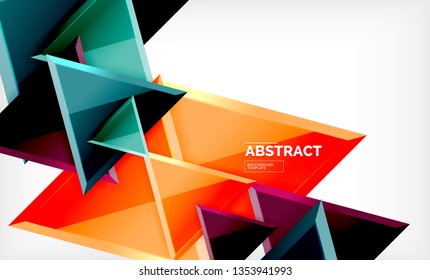 Triangles repetiton geometric abstract background, multicolored glossy triangular shapes, hi-tech poster cover design or web presentation template with copy space. Vector illustration