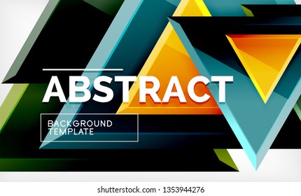 Triangles repetiton geometric abstract background, multicolored glossy triangular shapes, hi-tech poster cover design or web presentation template with copy space. Vector illustration