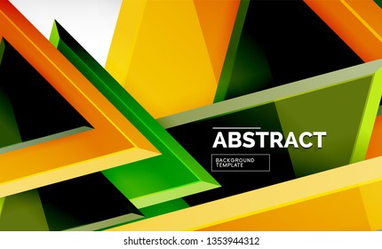 Triangles repetiton geometric abstract background, multicolored glossy triangular shapes, hi-tech poster cover design or web presentation template with copy space. Vector illustration