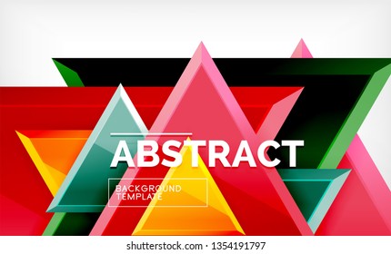 Triângulos de repetição geométrica abstrato fundo, multicolorido lustroso formas triangulares, design de capa de cartaz de alta tecnologia ou modelo de apresentação na Web com espaço de cópia. Ilustração vetorial
