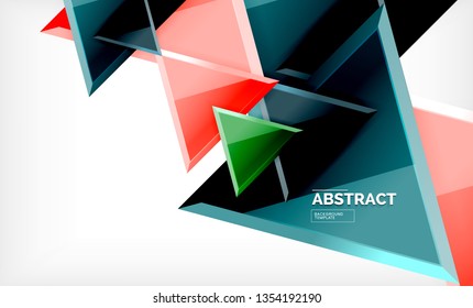 Triángulos repetitivos fondo abstracto geométrico, formas triangulares multicolor brillante, diseño de portada de afiches de alta tecnología o plantilla de presentación web con espacio de copia. Ilustración del vector