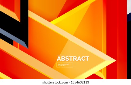 Triangles repetiton geometric abstract background, multicolored glossy triangular shapes, hi-tech poster cover design or web presentation template with copy space. Vector illustration
