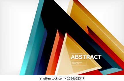 Triangles repetiton geometric abstract background, multicolored glossy triangular shapes, hi-tech poster cover design or web presentation template with copy space. Vector illustration