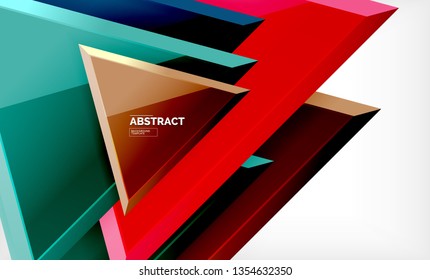 Triángulos repetitivos fondo abstracto geométrico, formas triangulares multicolor brillante, diseño de portada de afiches de alta tecnología o plantilla de presentación web con espacio de copia. Ilustración del vector