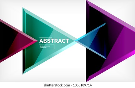 Triángulos repetitivos fondo abstracto geométrico, formas triangulares multicolor brillante, diseño de portada de afiches de alta tecnología o plantilla de presentación web con espacio de copia. Ilustración del vector