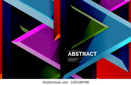 Triangles repetiton geometric abstract background, multicolored glossy triangular shapes, hi-tech poster cover design or web presentation template with copy space. Vector illustration