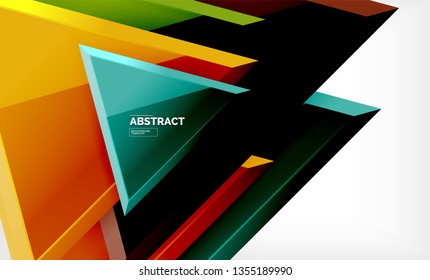 Triangles repetiton geometric abstract background, multicolored glossy triangular shapes, hi-tech poster cover design or web presentation template with copy space. Vector illustration