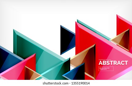 Triangles repetiton geometric abstract background, multicolored glossy triangular shapes, hi-tech poster cover design or web presentation template with copy space. Vector illustration