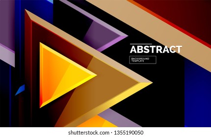 Triangles repetiton geometric abstract background, multicolored glossy triangular shapes, hi-tech poster cover design or web presentation template with copy space. Vector illustration