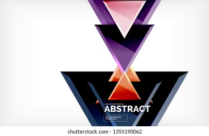 Triangles repetiton geometric abstract background, multicolored glossy triangular shapes, hi-tech poster cover design or web presentation template with copy space. Vector illustration