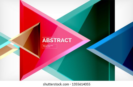 Dreiecke, die sich wiederholen, geometrisch abstrakter Hintergrund, mehrfarbige, glänzende dreieckige Formen, High-Tech-Poster-Cover-Design oder Web-Präsentation-Vorlage mit Kopienraum. Vektorgrafik