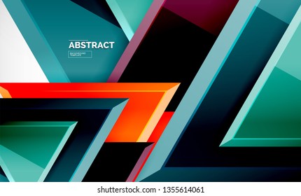 Triangles repetiton geometric abstract background, multicolored glossy triangular shapes, hi-tech poster cover design or web presentation template with copy space. Vector illustration