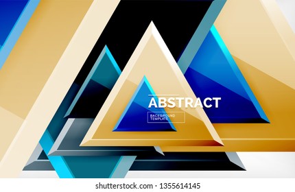 Triangles repetiton geometric abstract background, multicolored glossy triangular shapes, hi-tech poster cover design or web presentation template with copy space. Vector illustration
