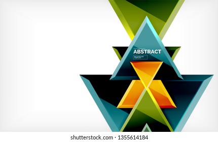 Triángulos repetitivos fondo abstracto geométrico, formas triangulares multicolor brillante, diseño de portada de afiches de alta tecnología o plantilla de presentación web con espacio de copia. Ilustración del vector