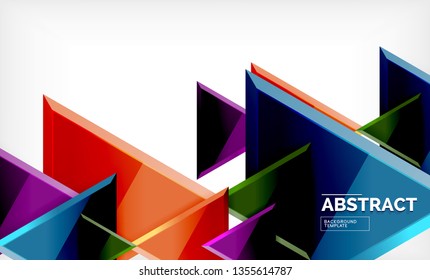 Triangles repetiton geometric abstract background, multicolored glossy triangular shapes, hi-tech poster cover design or web presentation template with copy space. Vector illustration