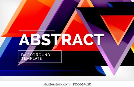 Triangles repetiton geometric abstract background, multicolored glossy triangular shapes, hi-tech poster cover design or web presentation template with copy space. Vector illustration