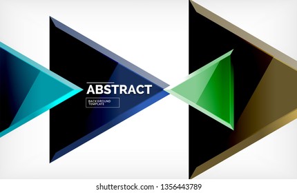 Triángulos repetitivos fondo abstracto geométrico, formas triangulares multicolor brillante, diseño de portada de afiches de alta tecnología o plantilla de presentación web con espacio de copia. Ilustración del vector