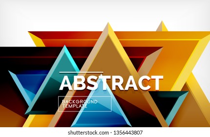 Triángulos repetitivos fondo abstracto geométrico, formas triangulares multicolor brillante, diseño de portada de afiches de alta tecnología o plantilla de presentación web con espacio de copia. Ilustración del vector