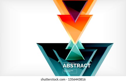 Triangles repetiton geometric abstract background, multicolored glossy triangular shapes, hi-tech poster cover design or web presentation template with copy space. Vector illustration