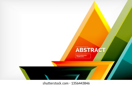Triangles repetiton geometric abstract background, multicolored glossy triangular shapes, hi-tech poster cover design or web presentation template with copy space. Vector illustration