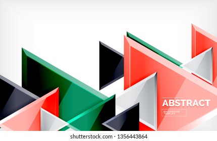 Triángulos repetitivos fondo abstracto geométrico, formas triangulares multicolor brillante, diseño de portada de afiches de alta tecnología o plantilla de presentación web con espacio de copia. Ilustración del vector