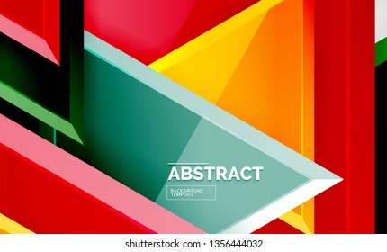 Triángulos repetitivos fondo abstracto geométrico, formas triangulares multicolor brillante, diseño de portada de afiches de alta tecnología o plantilla de presentación web con espacio de copia. Ilustración del vector