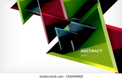 Triangles repetiton geometric abstract background, multicolored glossy triangular shapes, hi-tech poster cover design or web presentation template with copy space. Vector illustration