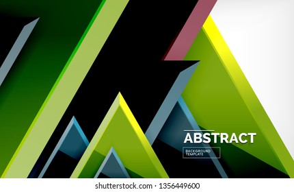 Triángulos repetitivos fondo abstracto geométrico, formas triangulares multicolor brillante, diseño de portada de afiches de alta tecnología o plantilla de presentación web con espacio de copia. Ilustración del vector