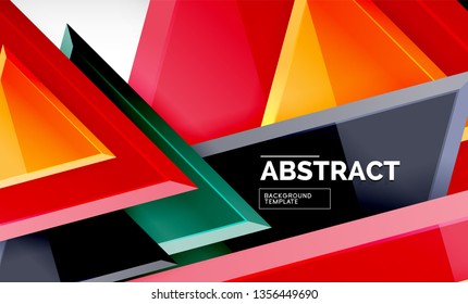 Triángulos repetitivos fondo abstracto geométrico, formas triangulares multicolor brillante, diseño de portada de afiches de alta tecnología o plantilla de presentación web con espacio de copia. Ilustración del vector