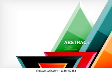 Triangles repetiton geometric abstract background, multicolored glossy triangular shapes, hi-tech poster cover design or web presentation template with copy space. Vector illustration
