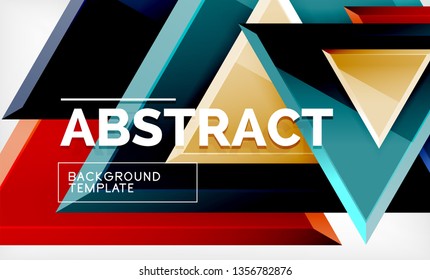 Triángulos repetitivos fondo abstracto geométrico, formas triangulares multicolor brillante, diseño de portada de afiches de alta tecnología o plantilla de presentación web con espacio de copia. Ilustración del vector
